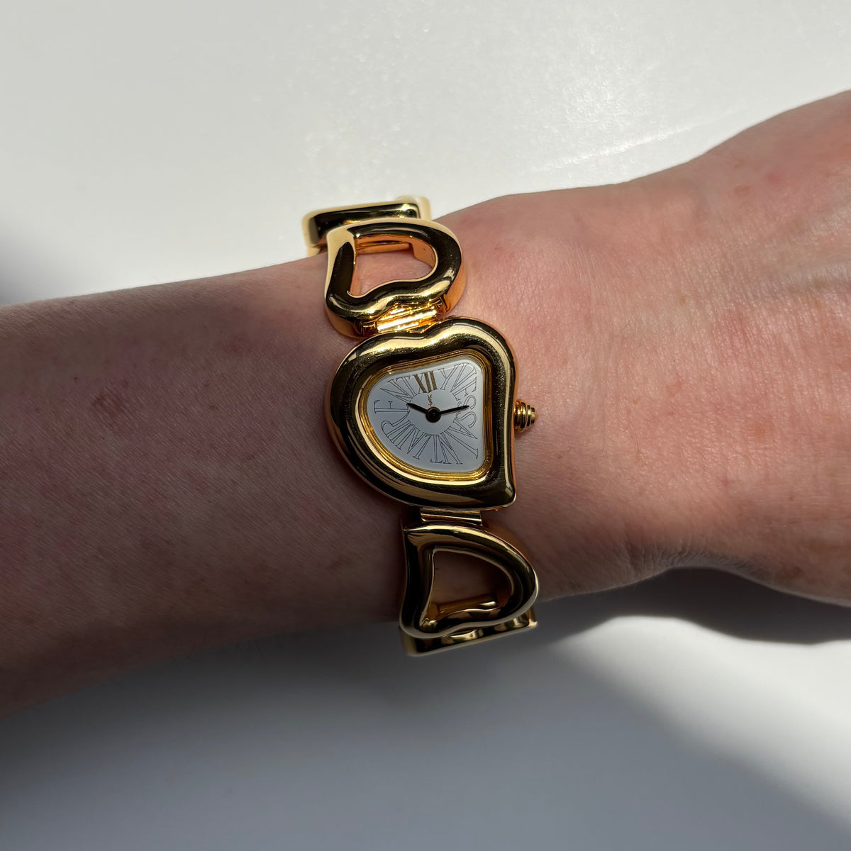Yves Saint Laurent 1990s Heart  Dial Band Gold Plated Watch