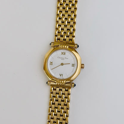 Dior 1990s Octagon White Dial Gold Plated Watch