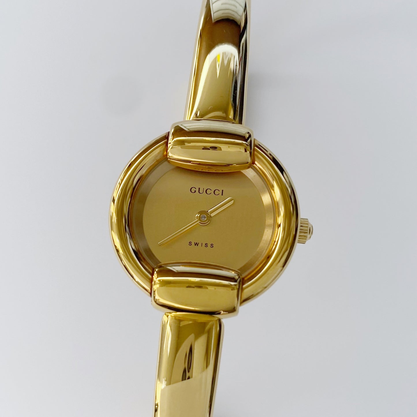 Gucci 1990s Gold Dial Gold Plated Bangle Watch