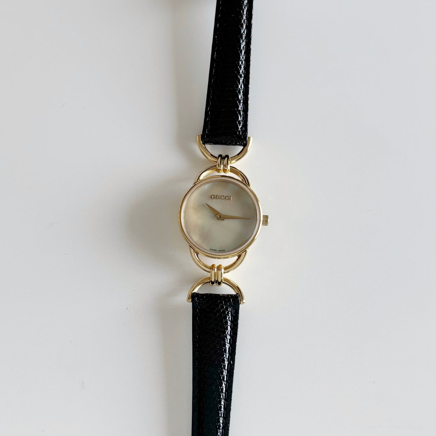 Gucci 1990s Seashell Dial Gold Plated Horsebit Watch