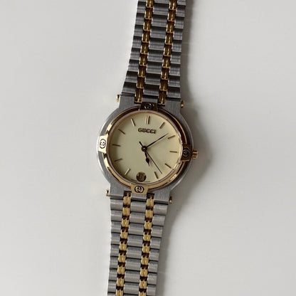 Gucci 1990s Round Dial Two Tone Gold Plated Watch (Large)