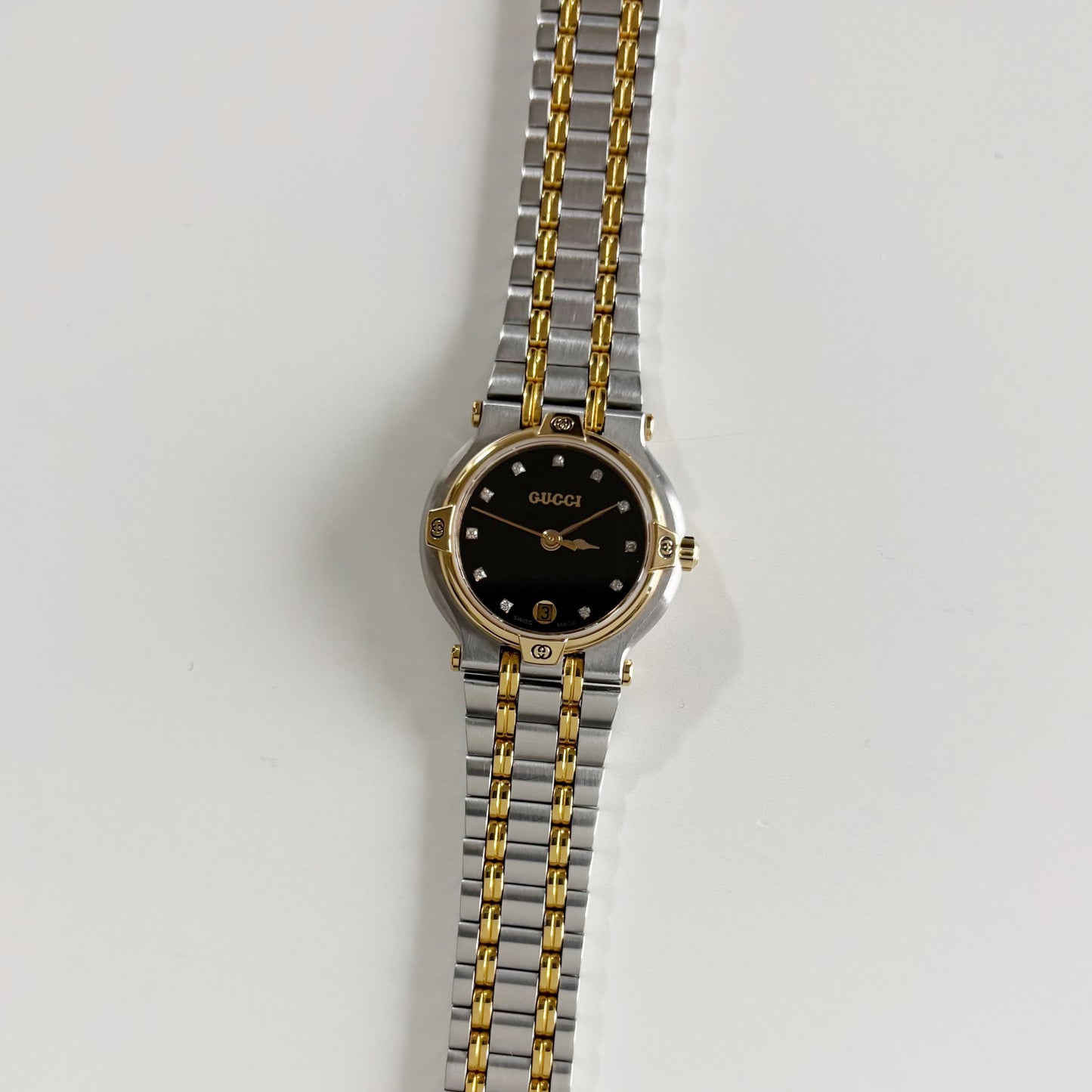Gucci 1990s Black Dial Gold Plated Two Tone Watch