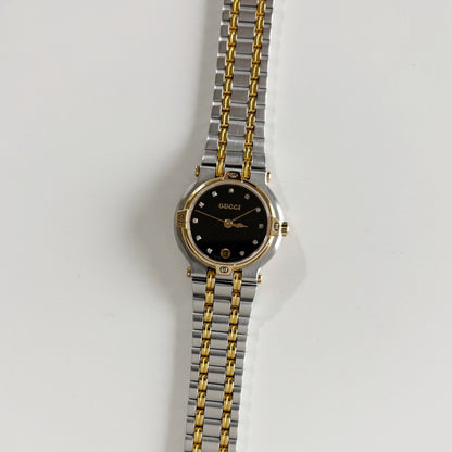 Gucci 1990s Black Dial Gold Plated Two Tone Watch