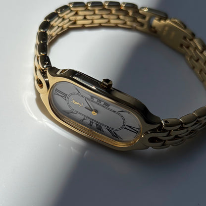 Yves Saint Laurent 1990s Oval Dial Gold Plated Watch