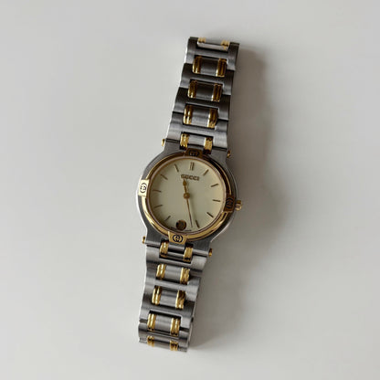 Gucci 1990s Date Round Dial Two Tone Watch (Large)