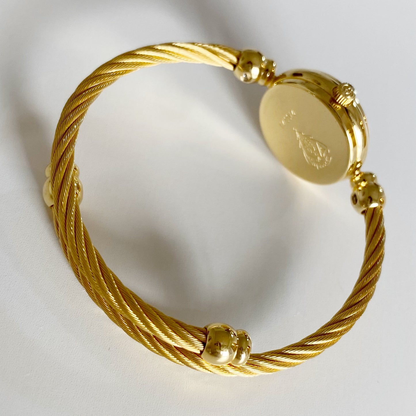 Gucci 1990s Black Dial Gold Plated Cable Bangle Watch