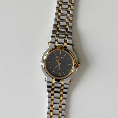 Gucci 1980s Date Round Dial Two Tone Gold Plated Watch