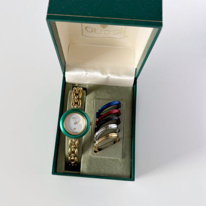 Gucci 1990s Interchangeable Bezel Gold Plated Watch with 6 bezels, case (167mm)