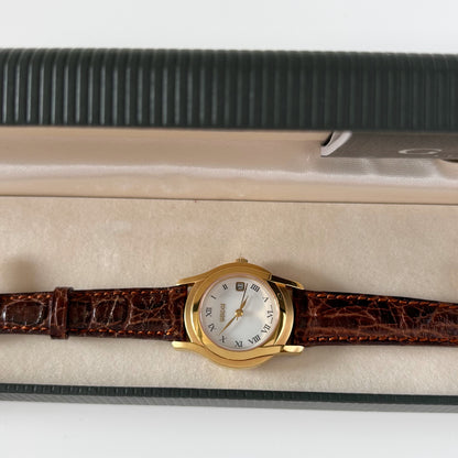 Gucci 1990s Date Round Dial Gold Plated Watch