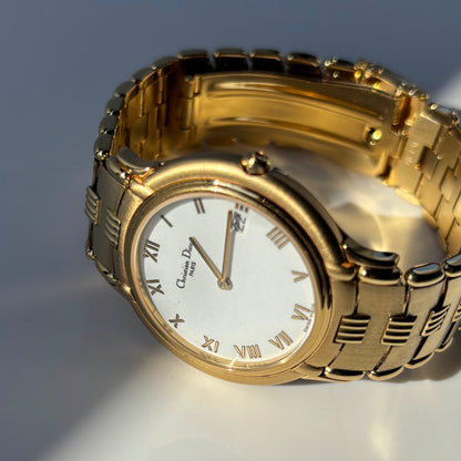 Dior 1990s Date Round Dial Gold Plated Watch (Large)