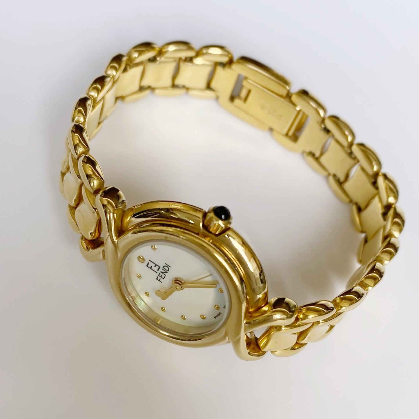 Fendi 1990s Seashell Dial Gold Plated Round Watch