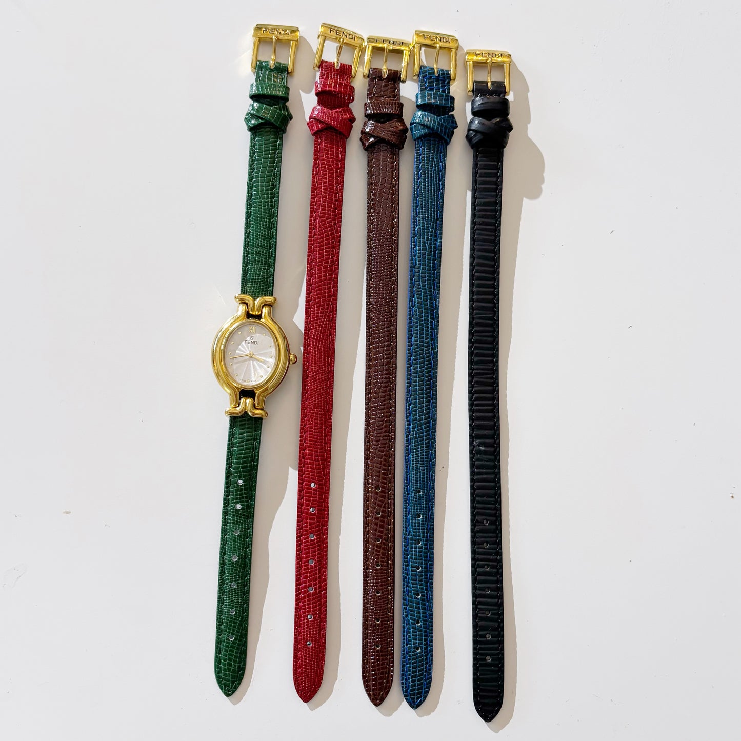 Fendi 1990s Interchangeable Belt Watch with 5 belts, case