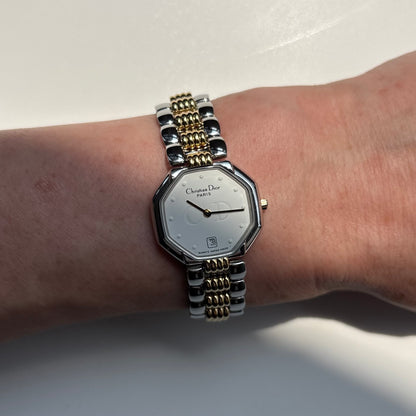 Dior 1990s Octagon Dial Two Tone Gold Plated Watch