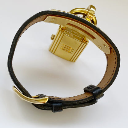 Hermes 1990s Kelly Black Dial Gold Plated Watch