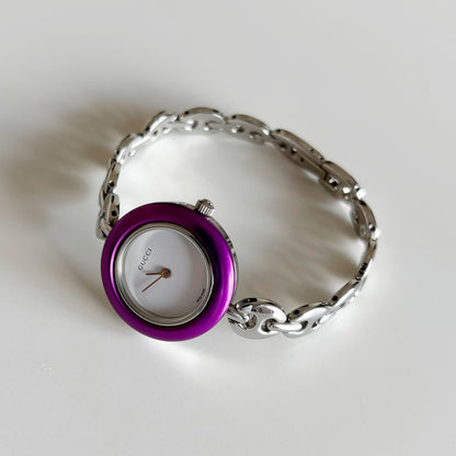 Gucci 1990s Interchangeable Bezel Stainless steel Silver Watch with 6 bezels, case (167mm)