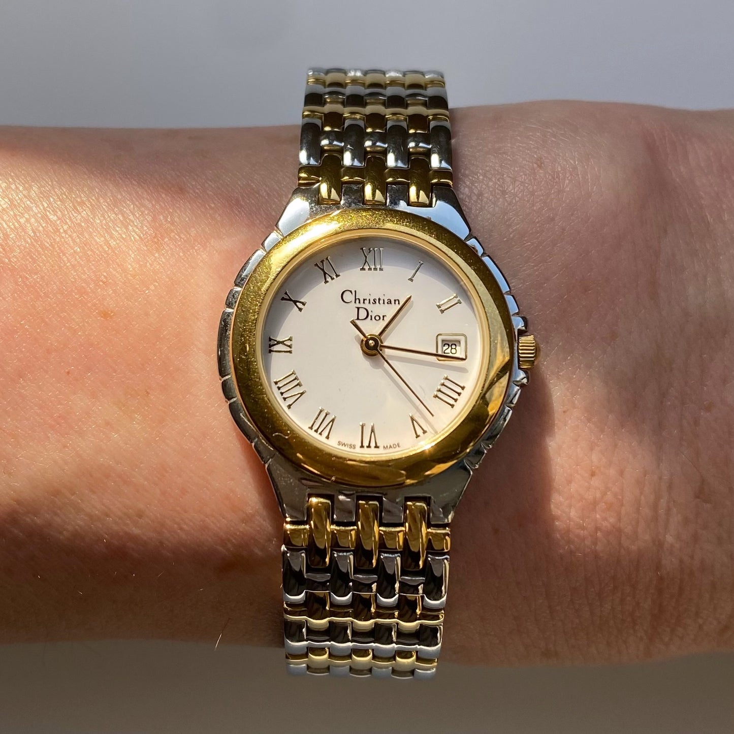 Dior 1990s Date Round Two Tone Watch