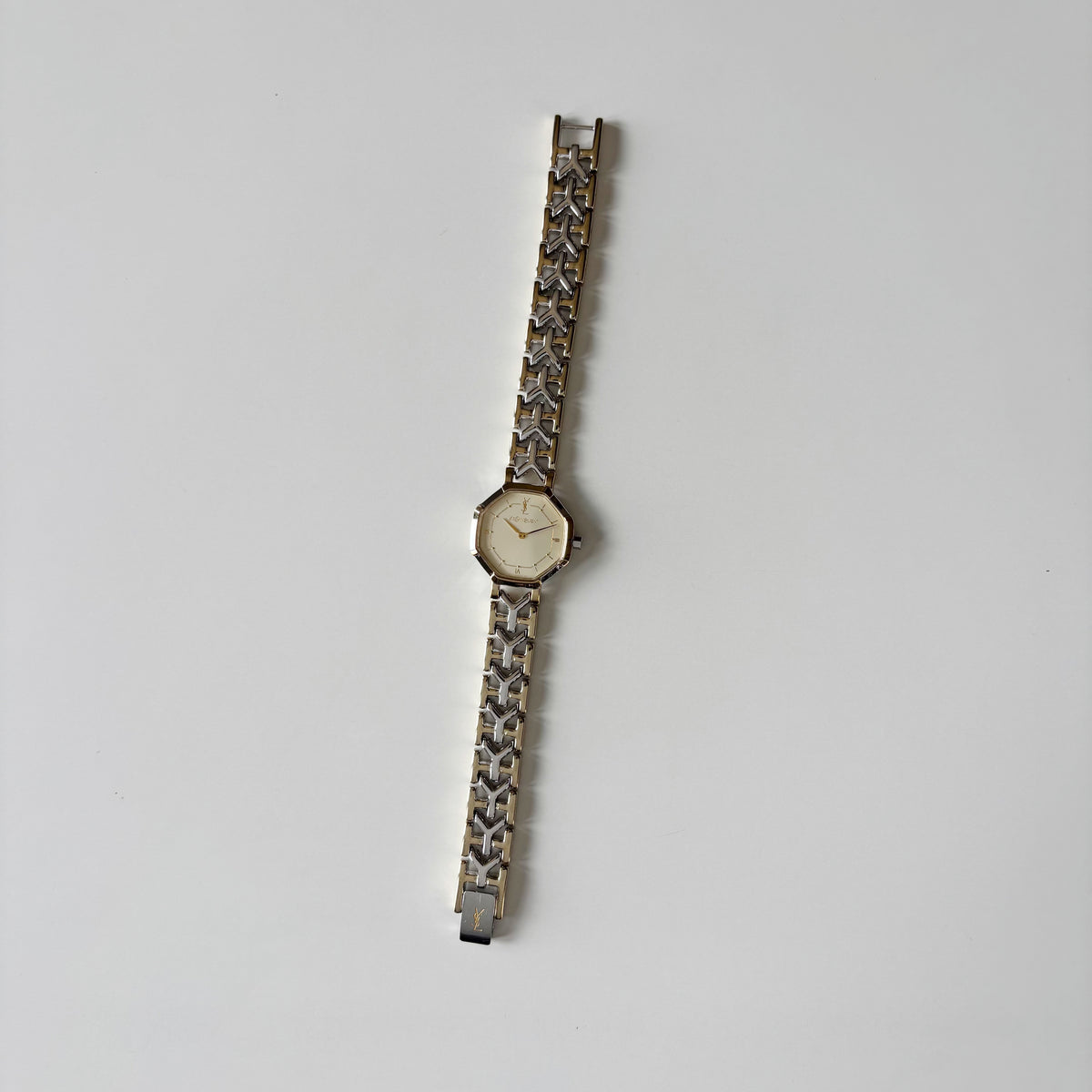 Yves Saint Laurent 1990s Octagon Gold Plated Two Tone Watch