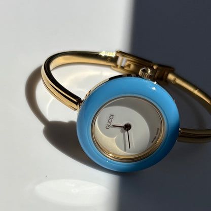 Gucci 1990s Interchangeable Bezel Gold Plated Bangle Watch with 12 bezels, case (Small)