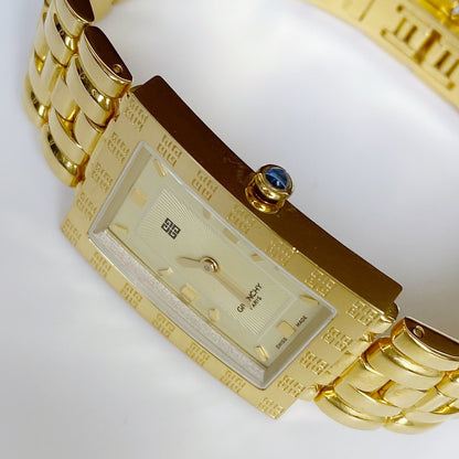 Givenchy 1990s Rectangular Gold Plated Watch