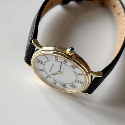 Tiffany 1990s Oval Dial 14K Case Watch