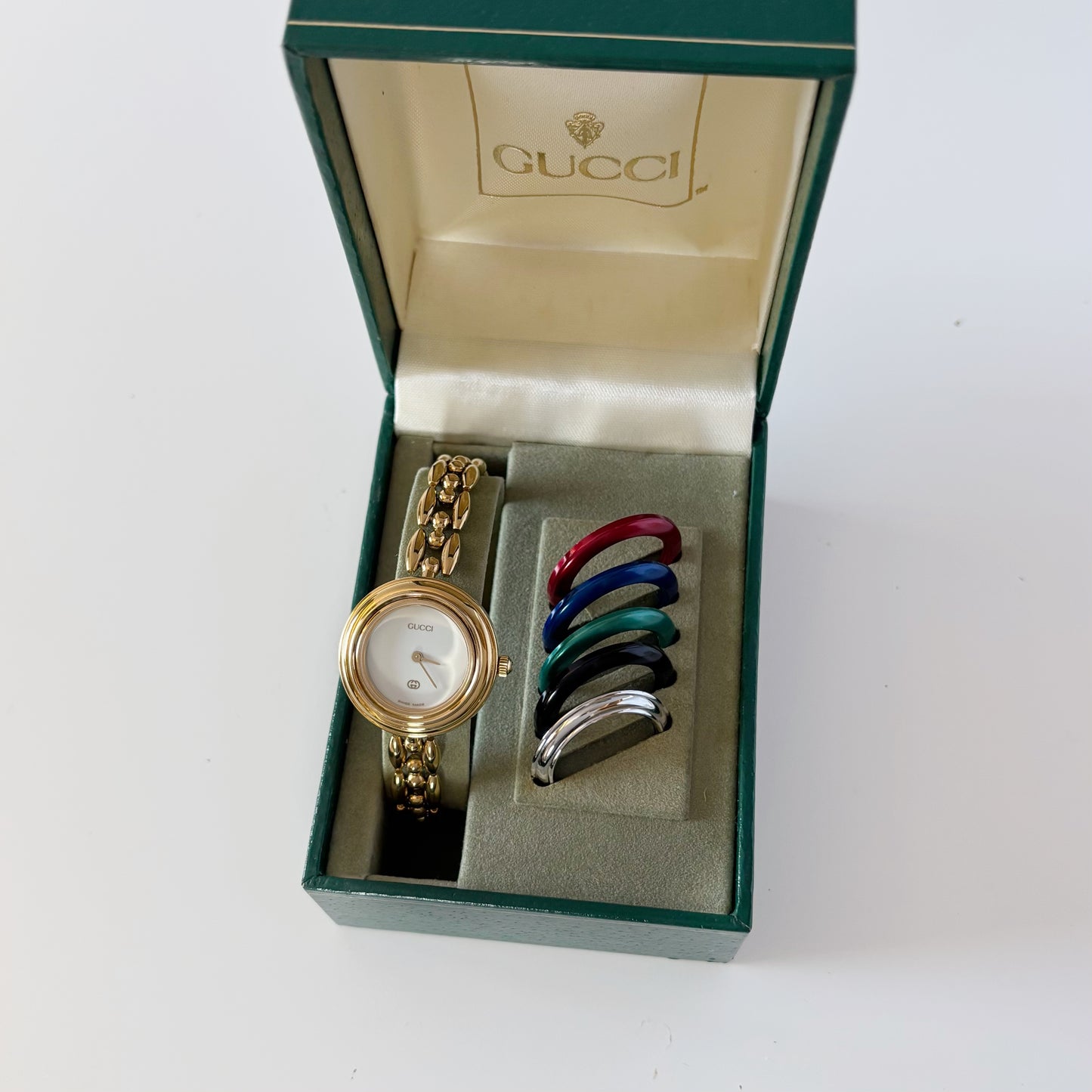 Gucci 1990s Interchangeable Bezel Gold Plated Watch with 6 bezels, case (160mm)
