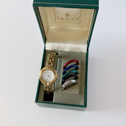 Gucci 1990s Interchangeable Bezel Gold Plated Watch with 6 bezels, case (160mm)