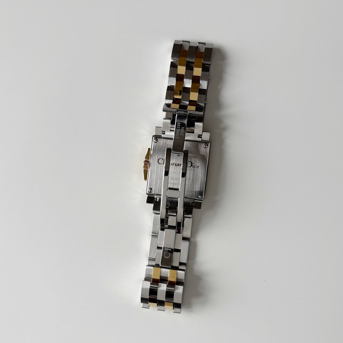 Dior 1990s Monsieur De Dior Navy Square Dial Two Tone Watch (Large)