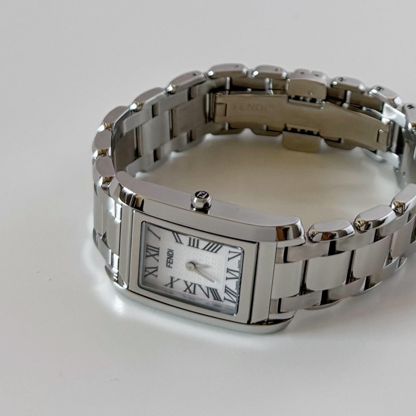 Fendi 1990s Seashell Dial Stainless steel Tank Watch