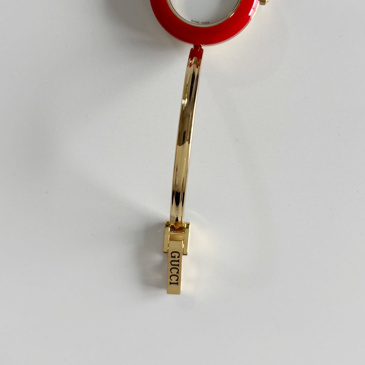 Gucci 1990s Interchangeable Bezel Gold Plated Bangle Watch with case, 12 bezels (Small)