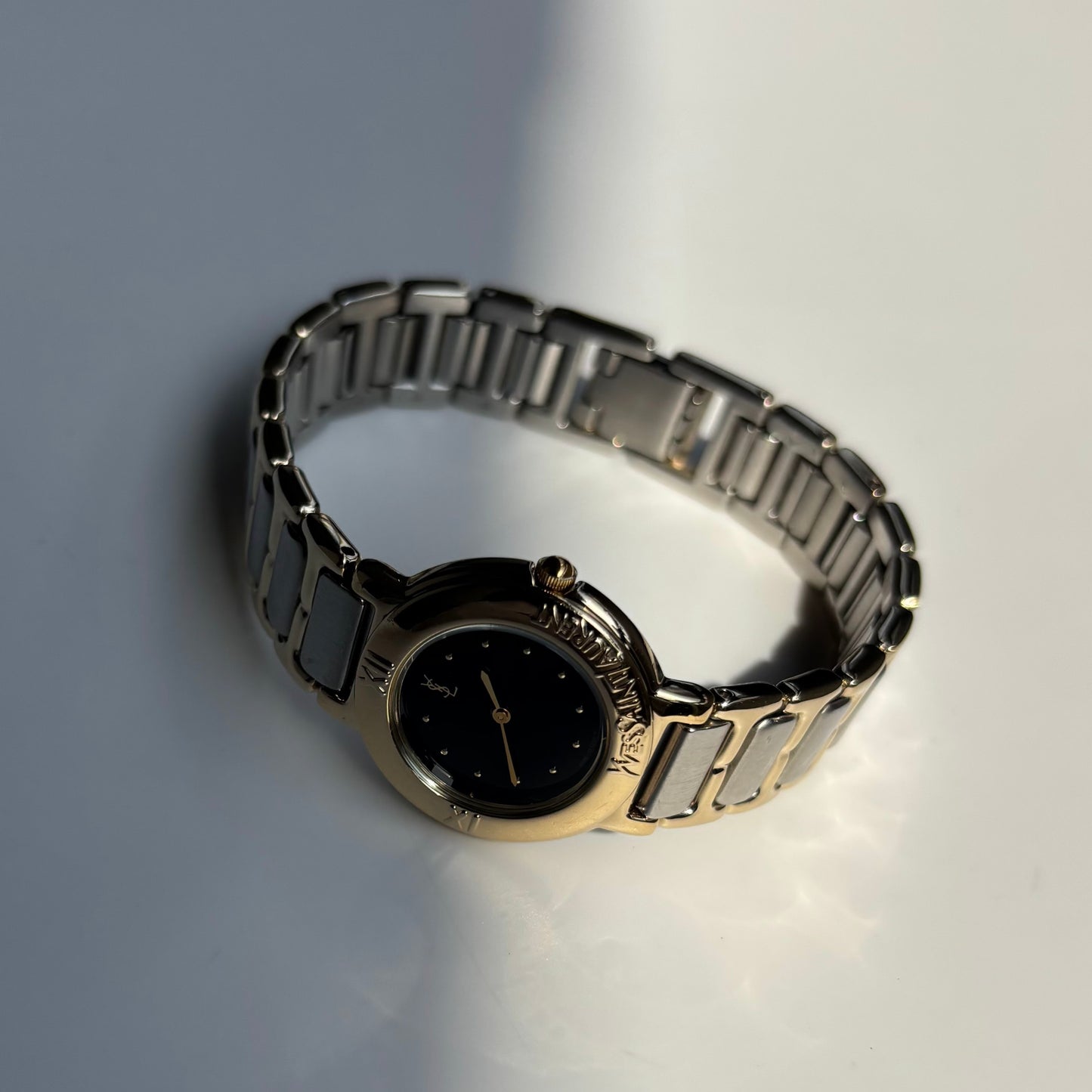 Yves Saint Laurent 1990s Black Dial Two Tone Watch