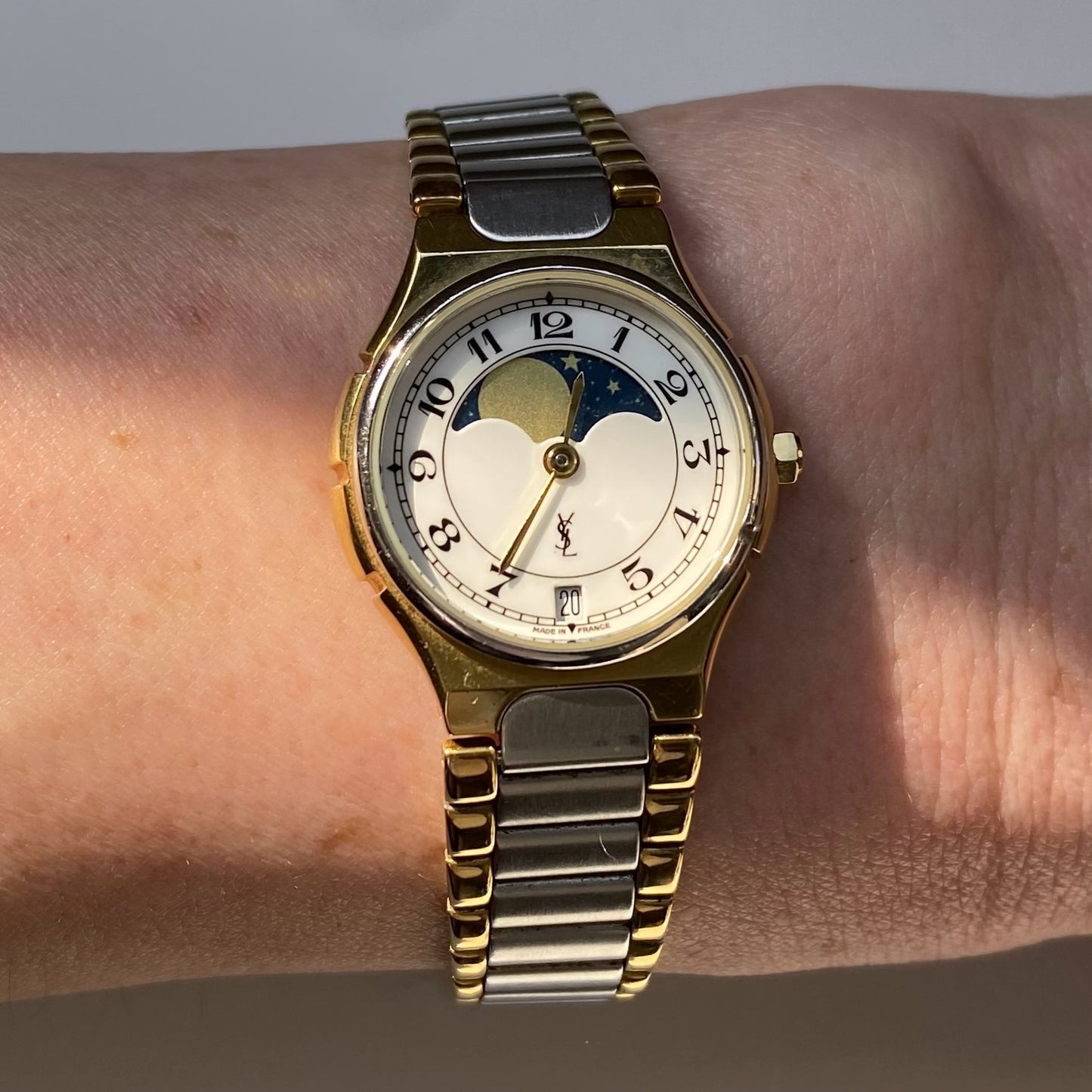 Yves Saint Laurent 1990s Moon Phase Two Tone Watch