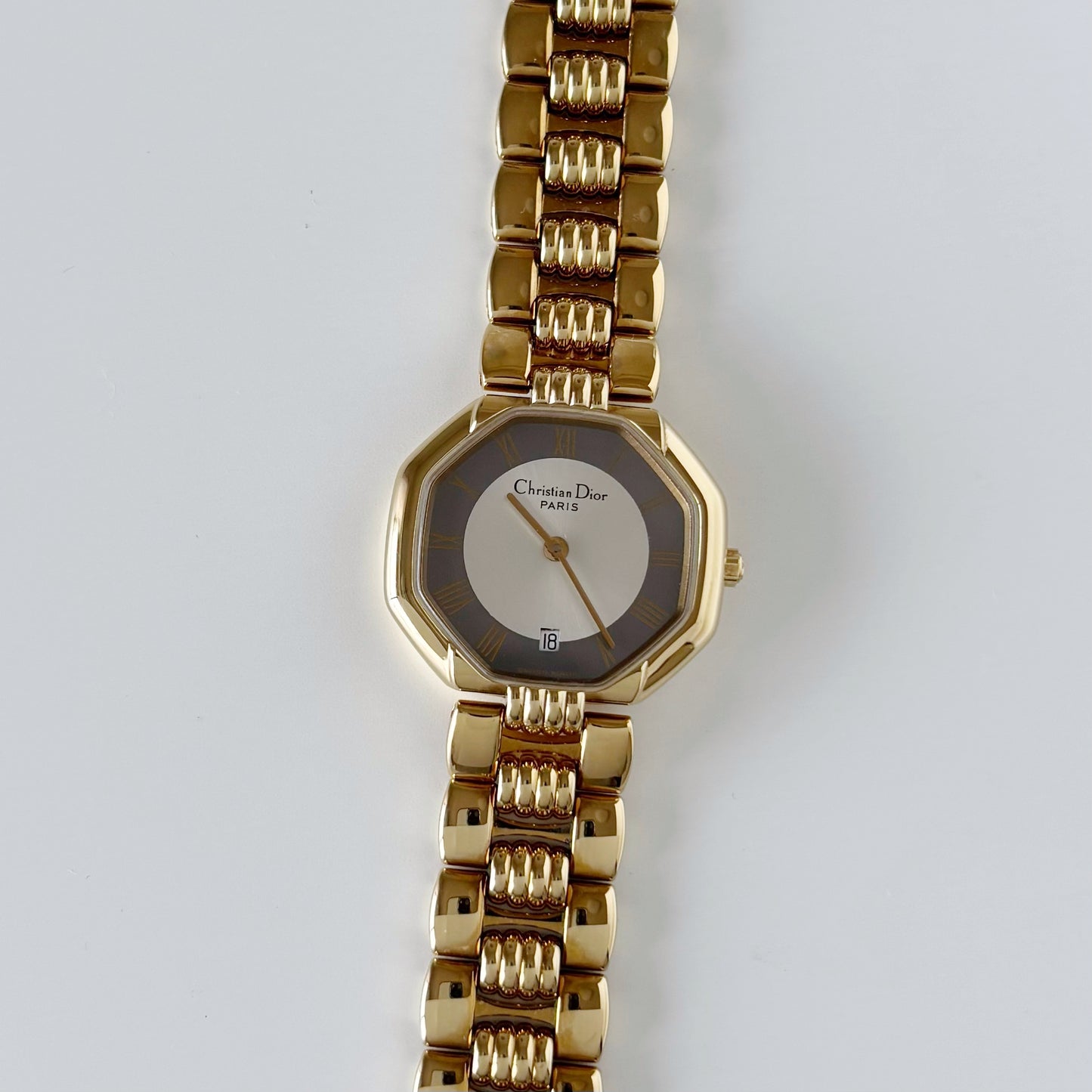Dior 1990s Date Octagon Gold Plated Watch