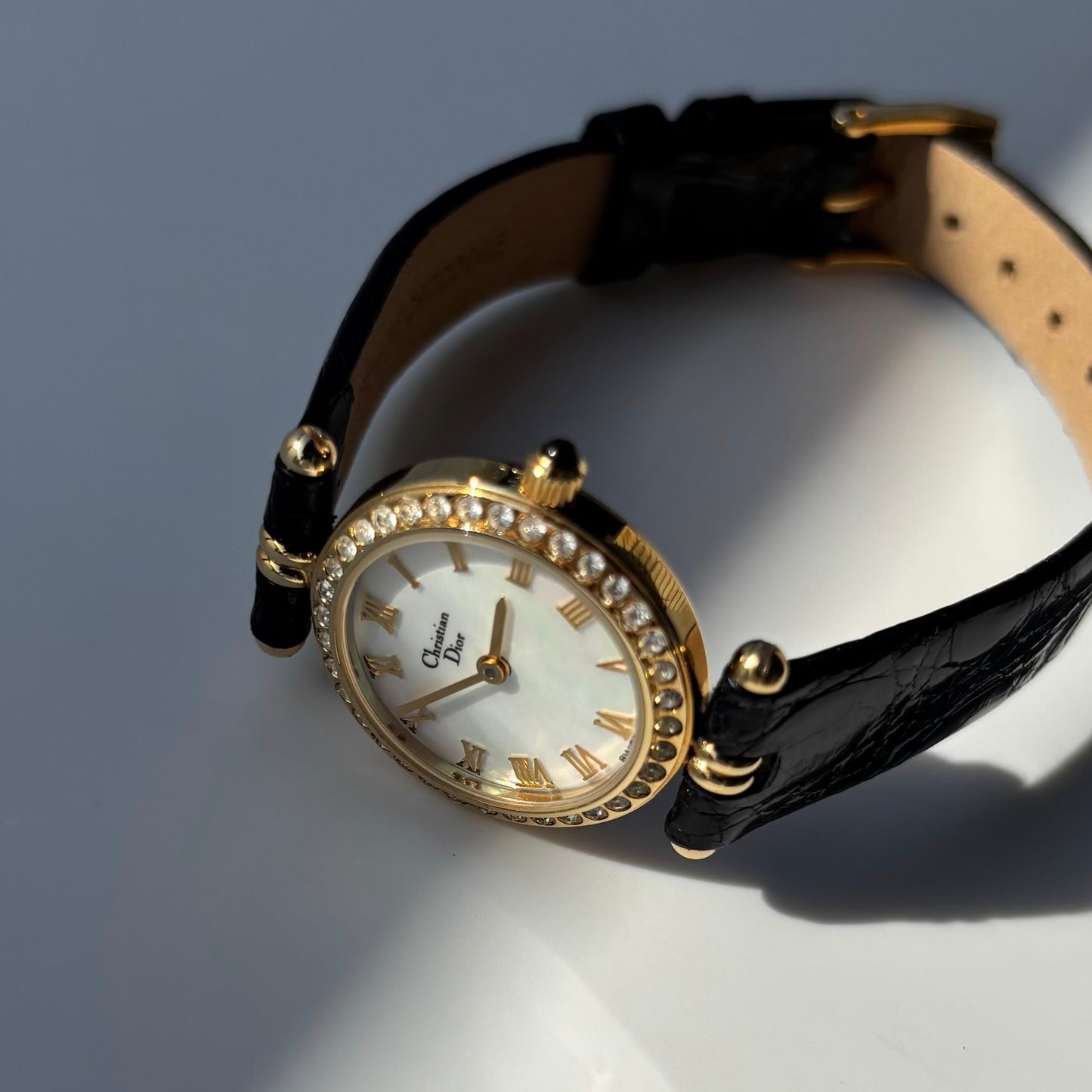Dior 1990s Seashell Round Dial Gold Plated Watch