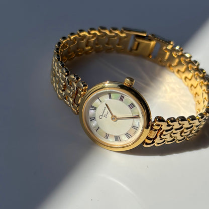 Dior 1990s Seashell Round Dial Gold Plated Watch