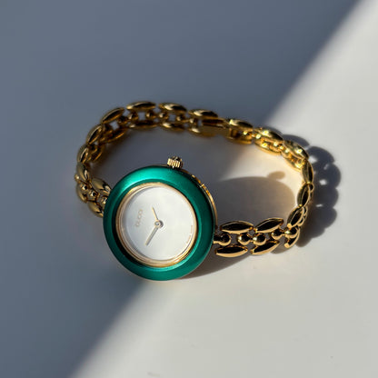 Gucci 1990s Interchangeable Bezel Gold Plated Rice Chain Watch with 6 bezels, case (160mm)