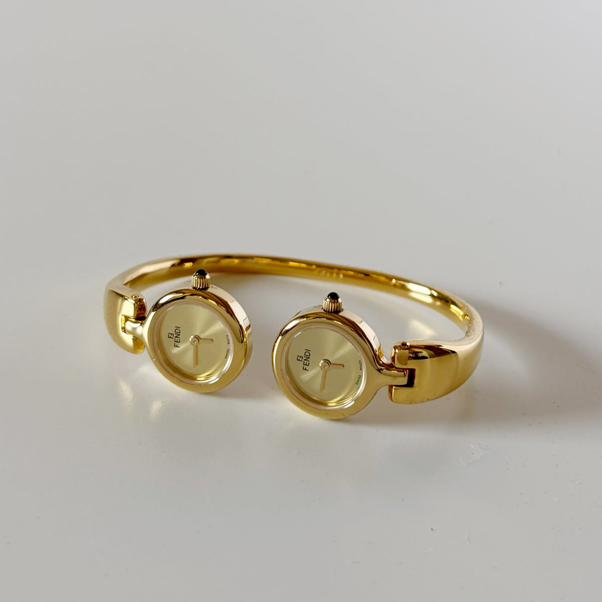 Fendi 1990s Double Face Gold-Plated Bangle Watch