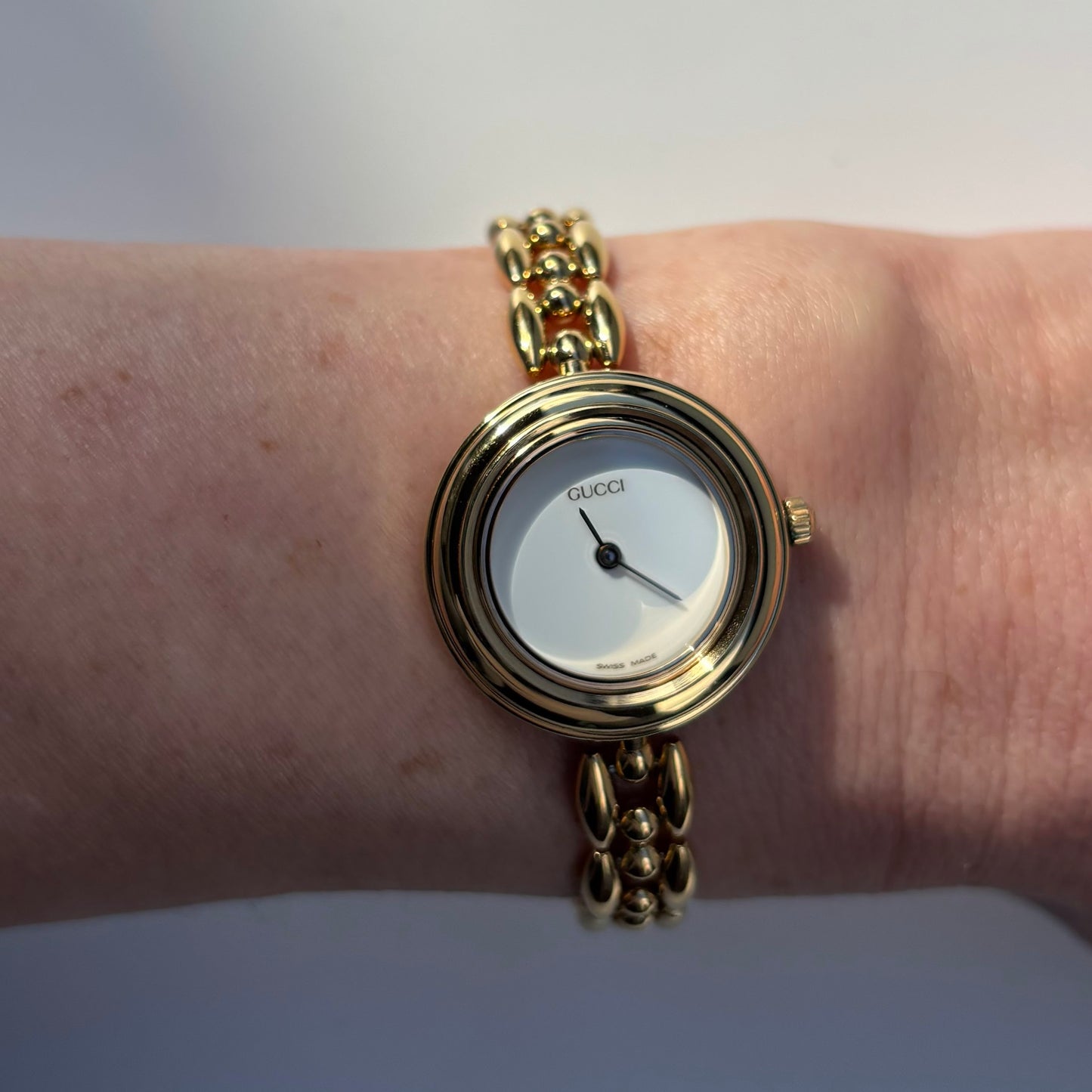 Gucci 1990s Interchangeable Bezel Gold Plated Watch with 6 bezels, case (160mm)