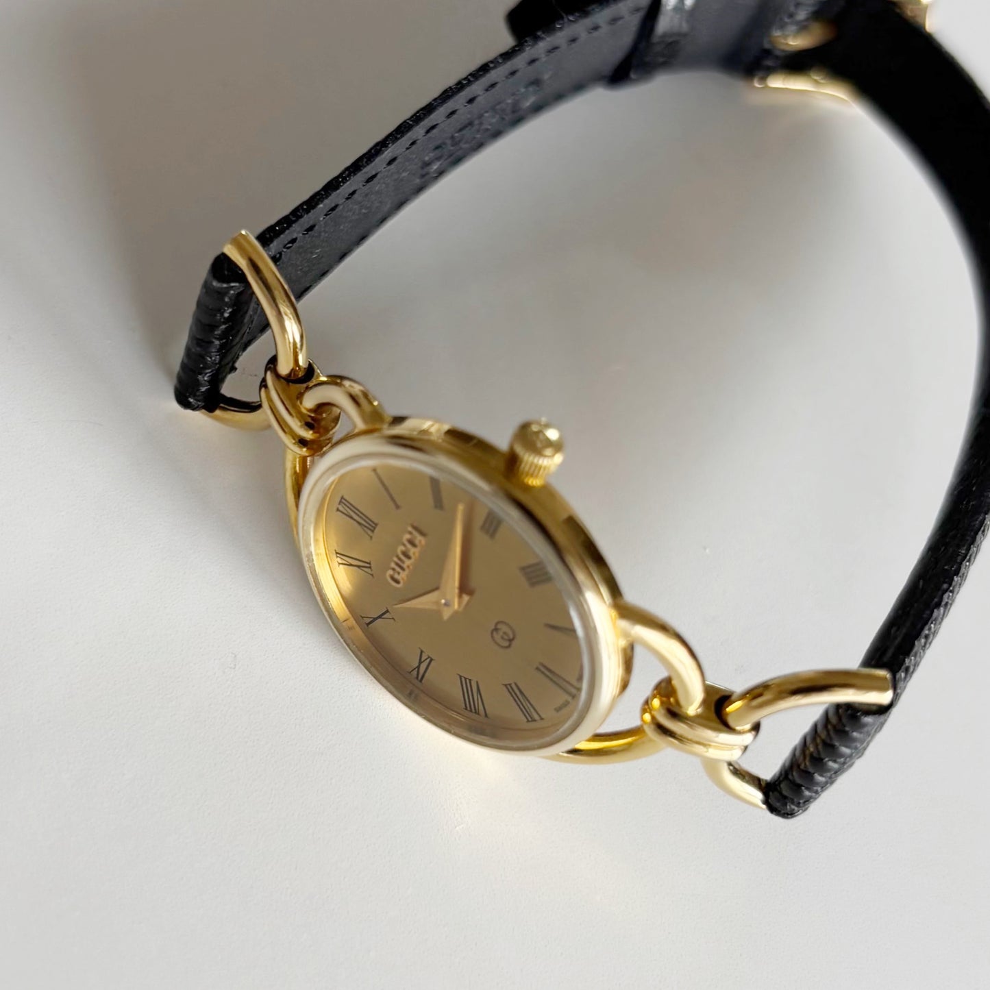 Gucci 1990s Gold Dial Gold Plated Horsebit Watch