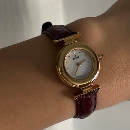 Fendi 1990s Seashell Dial Round Gold Plated Watch