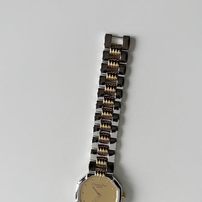 Dior 1990s Octagon Two Tone Gold Plated Watch