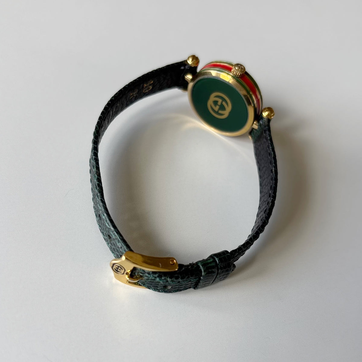 Gucci 1990s Round Dial Cherry Green Gold-Plated Watch