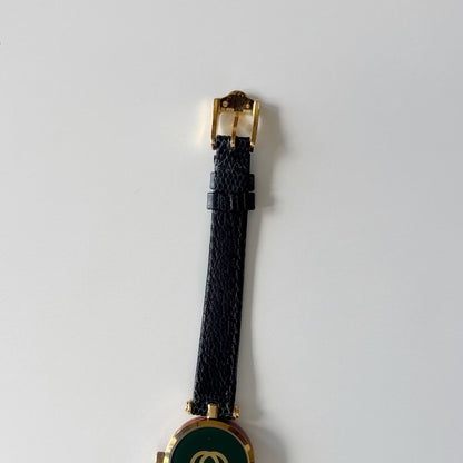 Gucci 1990s Round Dial Cherry Green Gold-Plated Watch