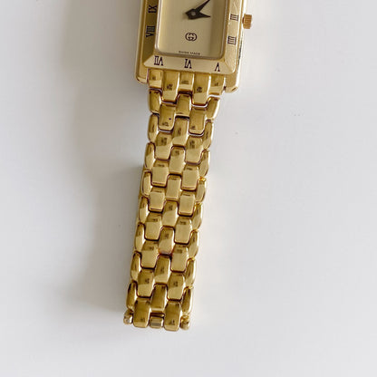 Gucci 1990s Gold Plated Rectangular Dial Watch