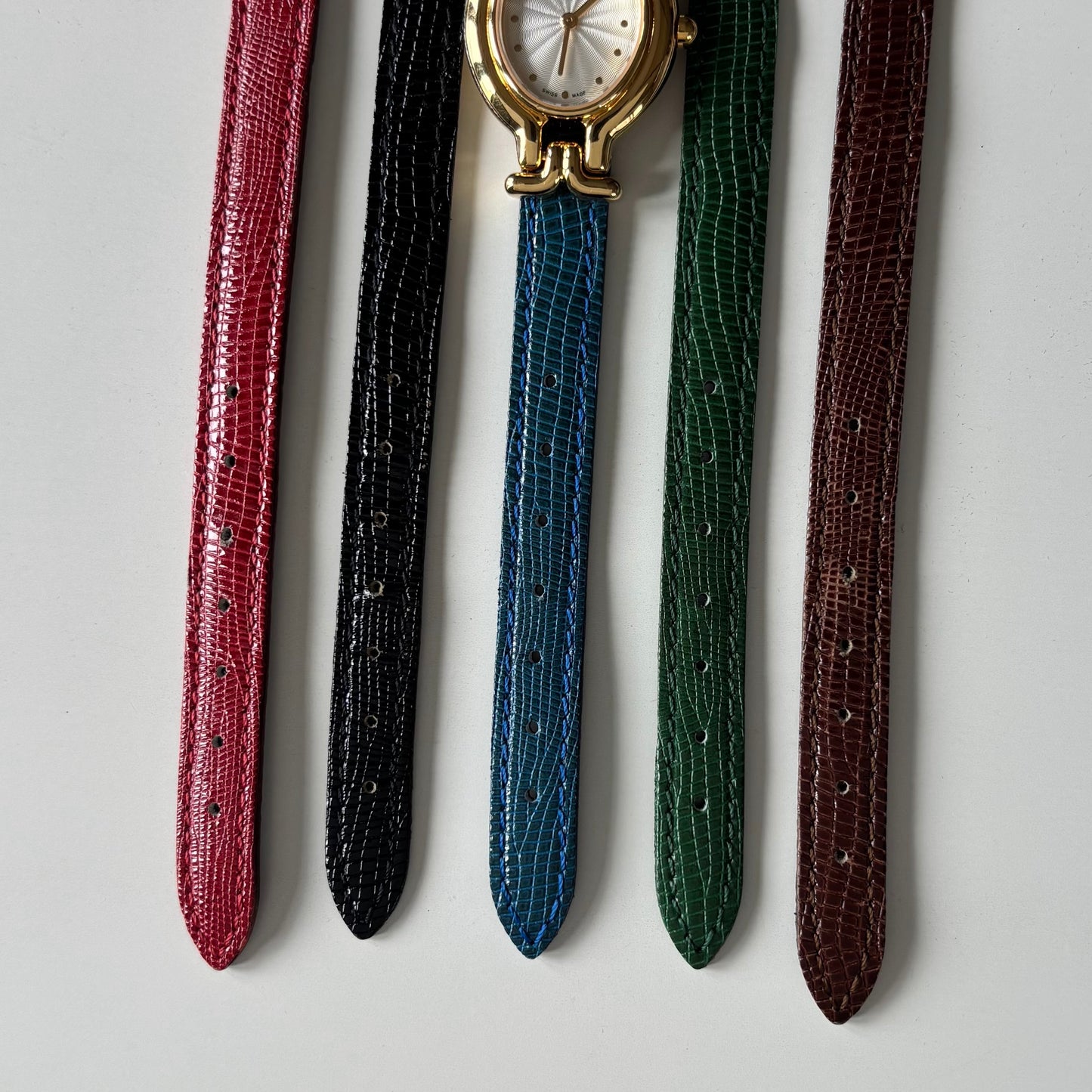Fendi 1990s Interchangeable Strap Gold Plated Watch with 5 straps, case