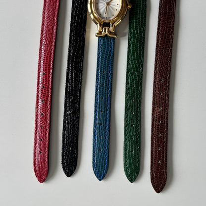 Fendi 1990s Interchangeable Strap Gold Plated Watch with 5 straps, case