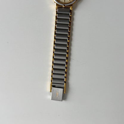 Yves Saint Laurent 1990s Round Dial Two Tone Gold Plated Watch