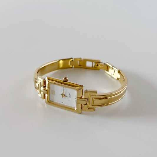 Givenchy 1990s Rectangular Dial Gold Plated Bangle Watch