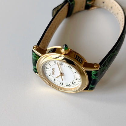 Gucci 1990s Date Round Dial Gold Plated Watch