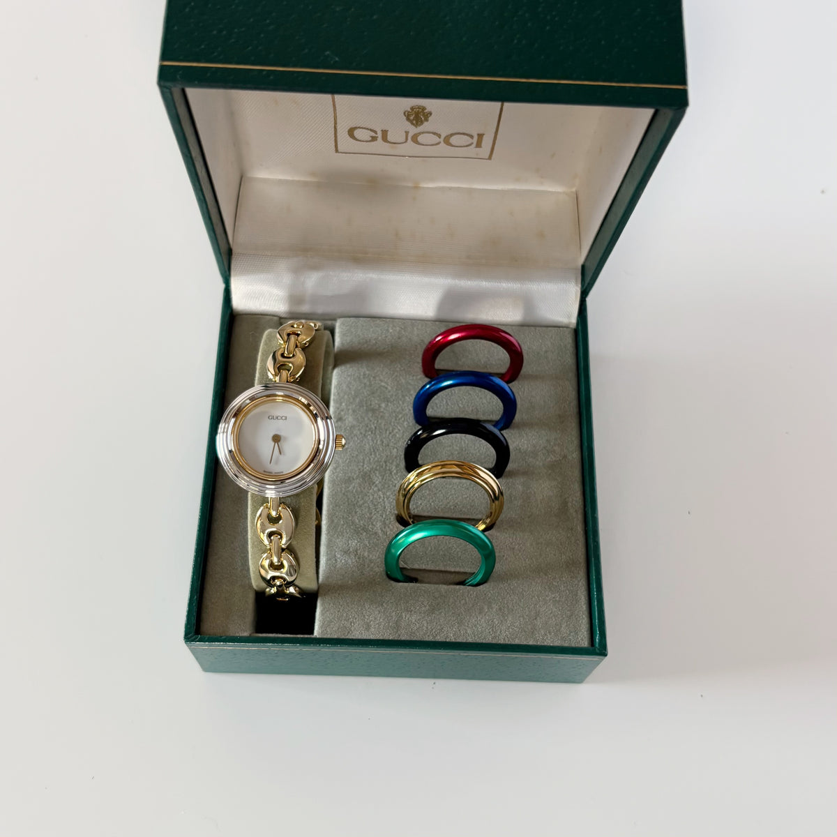 Gucci 1990s Interchangeable Bezel Gold Plated Chain Watch with 6 bezels, case (165mm)