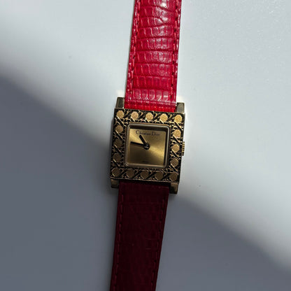 Dior 1990s Square Dial Interchangeable strap Gold Plated Watch with 3 straps, case